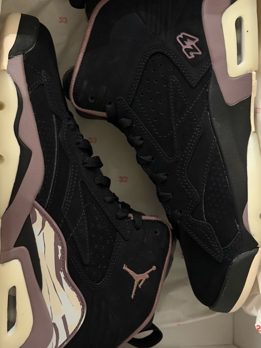 Jordan Women’s Mid-Top Sneakers in Black and Mauve Taupe Violet Ore